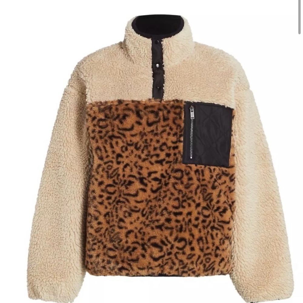 COPY - Rails Saga Leopard Print Teddy Quarter-Zip Pullover Jacket